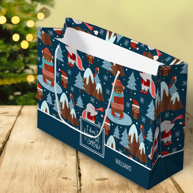 Grand Sac Cadeau Laisser la neige mignonne Nom animal bleu Noël (Créateur téléchargé)