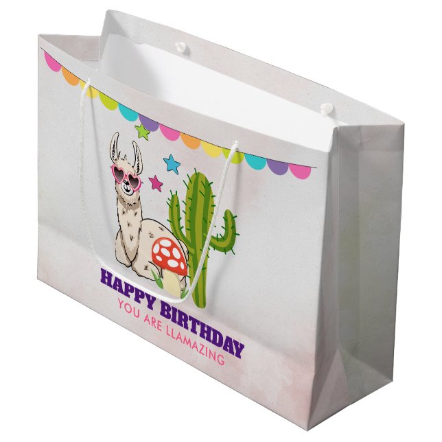 Grand Sac Cadeau Lama cool en Lunettes de soleil en forme de coeur (Devant Angle)