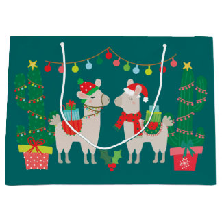 Grand Sac Cadeau Lamas de Noël