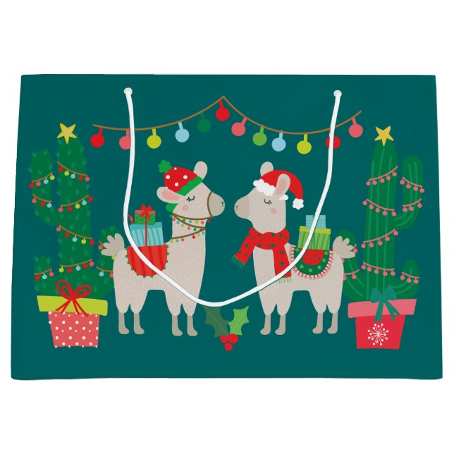 Grand Sac Cadeau Lamas de Noël (Devant)