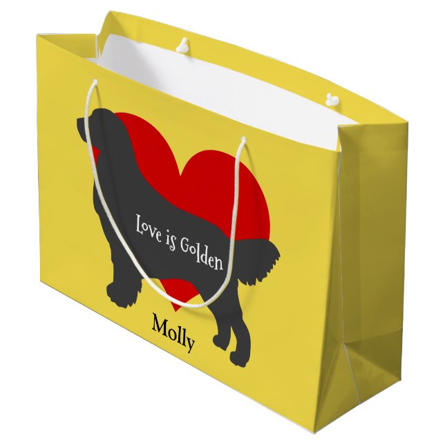 Grand Sac Cadeau L'amour de silhouette de chien de golden retriever (Dos Angle)