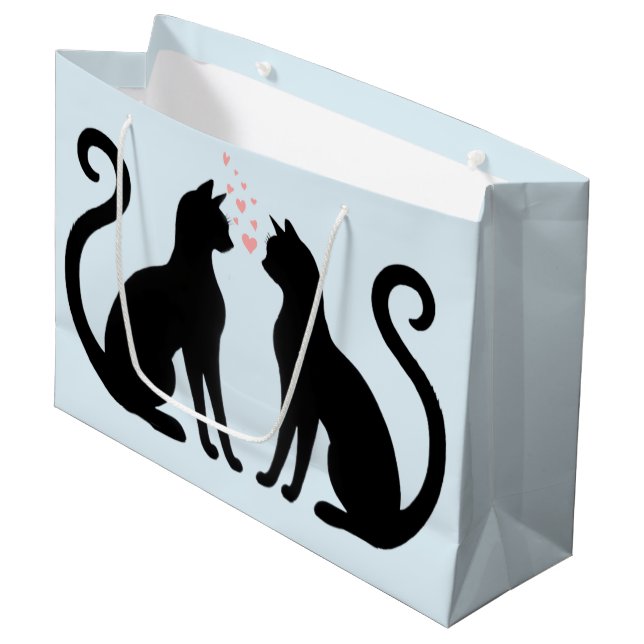 Grand Sac Cadeau L'amour du chat avec les coeurs (Devant Angle)
