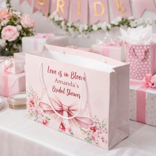 Grand Sac Cadeau L'amour est en fleurs ruban floral rose pour une B (Créateur téléchargé)