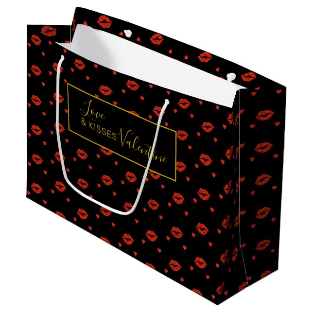 GRAND SAC CADEAU L'AMOUR ET LES KISSES VALENTINE AUX COEURS ROUGES (Devant Angle)