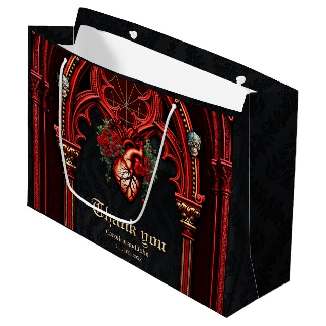 Grand Sac Cadeau L'amour éternel à l'ombre des roses. (Devant Angle)