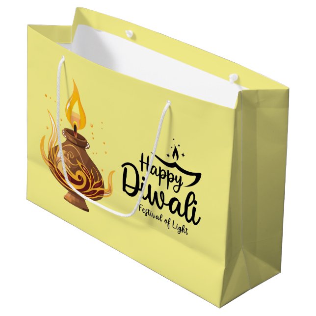 Grand Sac Cadeau Lampe à huile Diwali jaune (Devant Angle)
