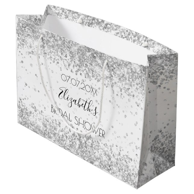 Grand Sac Cadeau Lancement de fiançailles blanc argent étincelles n (Dos Angle)