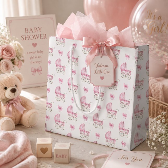 Grand Sac Cadeau Landième de bébé rose & Aquarelle d'arc (Créateur téléchargé)