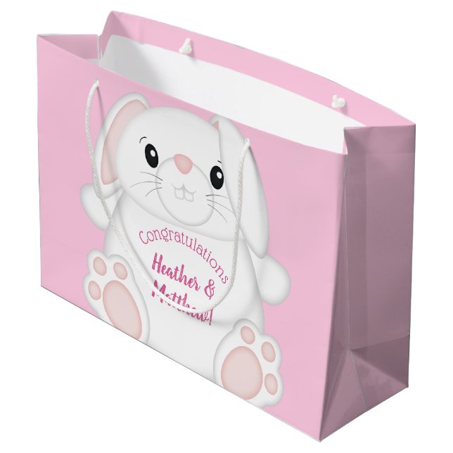 Grand Sac Cadeau Lapin Baby shower rose (Dos Angle)