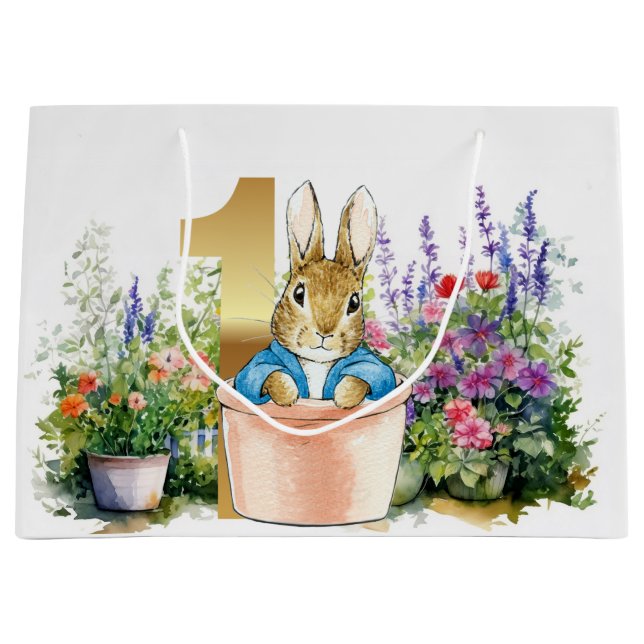 Grand Sac Cadeau Lapin classique Premier anniversaire (Devant)
