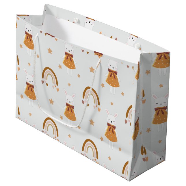 Grand Sac Cadeau Lapin de Boho Bunny et arc-en-ciel (Devant Angle)