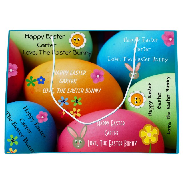 Grand Sac Cadeau Lapin de Pâques personnalisé (Devant)