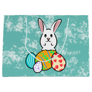 Grand Sac Cadeau Lapin de Pâques sur les oeufs de Pâques