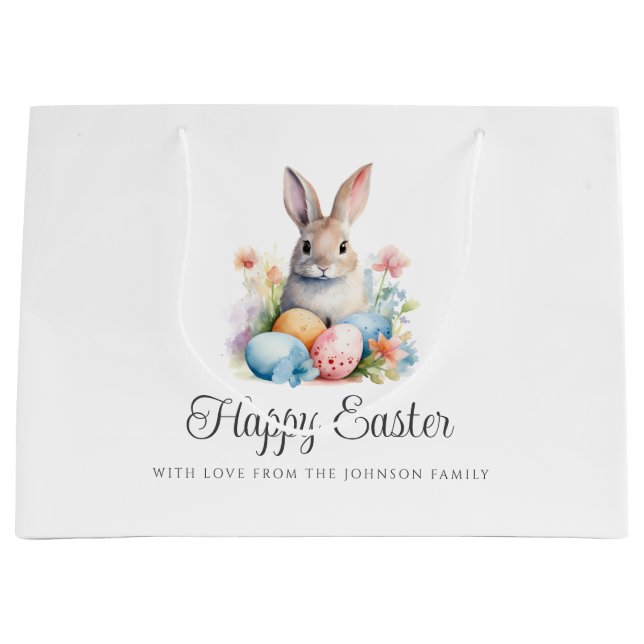 Grand Sac Cadeau Lapin Mignon Joyeuses Pâques (Devant)
