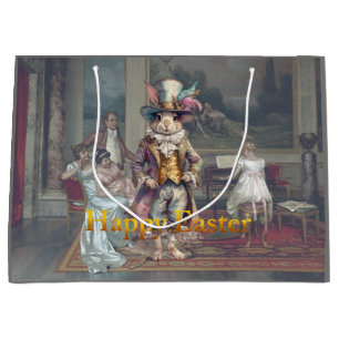 Grand Sac Cadeau Lapin vintage chapeau haut de forme Joyeuses Pâque