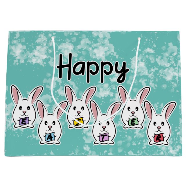 Grand Sac Cadeau Lapins de Pâques en forme d'oeuf (Devant)