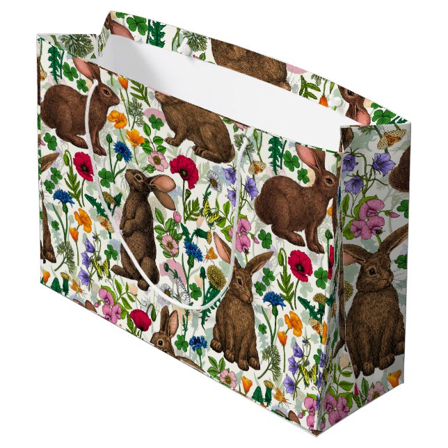 Grand Sac Cadeau Lapins et fleur sauvage (Dos Angle)