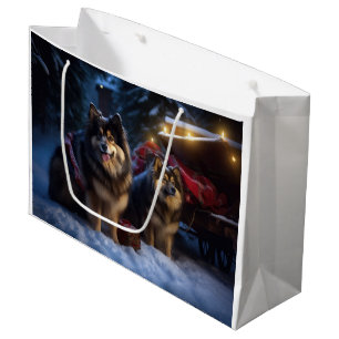 Grand Sac Cadeau Lapphound finnois décoration de traîneau enneigé N