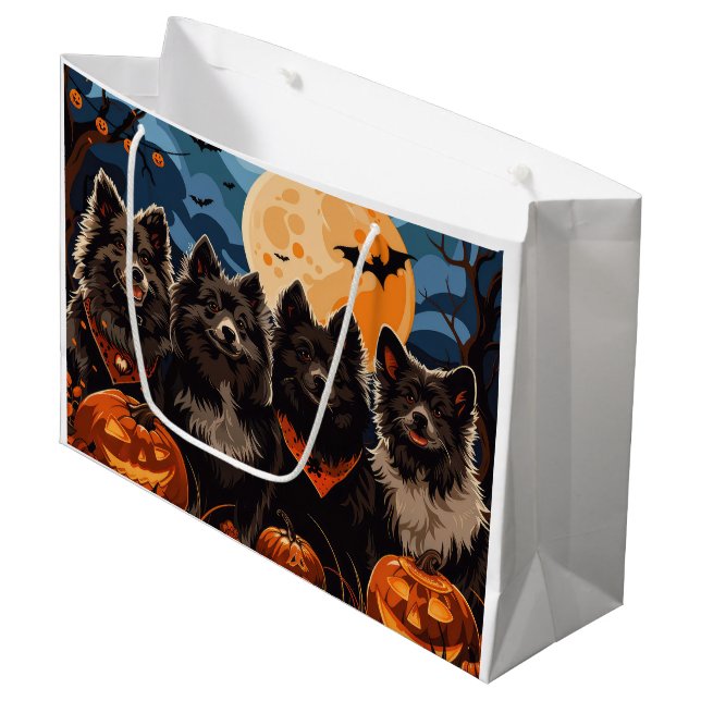Grand Sac Cadeau Lapphund finlandais Halloween Éffrayant (Devant Angle)