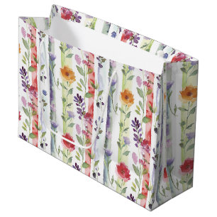 Grand Sac Cadeau Lavande Rouge Orange Fleurs Rayures Enterrement de