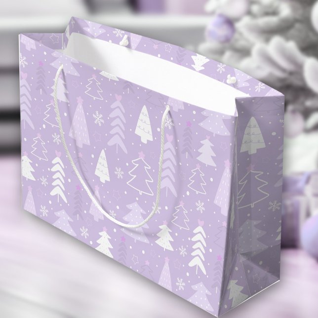 Grand Sac Cadeau Lavande violette Arbres modernes hiver Noël (Purple Violet Modern Trees Winter Christmas Large Gift Bag)