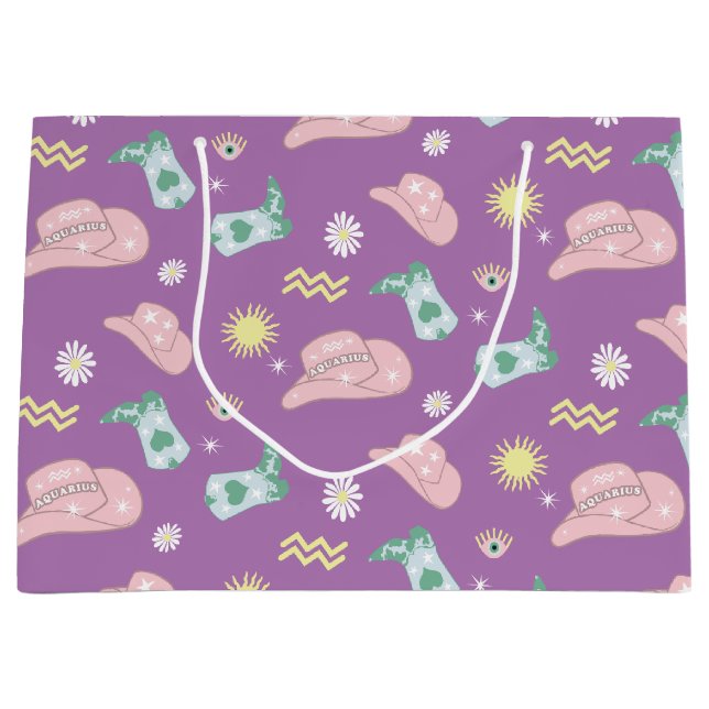 Grand Sac Cadeau Lavender Aquarius Zodiac Motif (Devant)