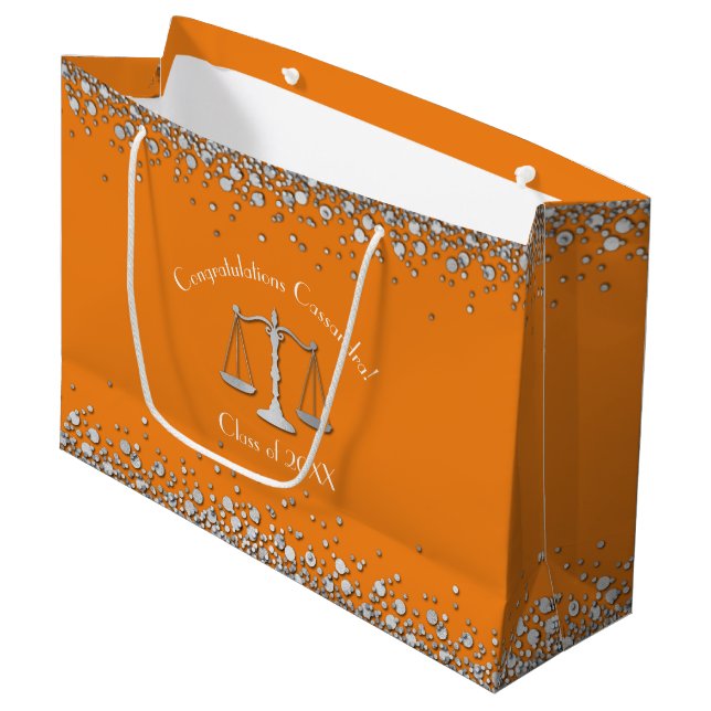 Grand Sac Cadeau Lawyer Law School Graduation Party Silver Orange (Devant Angle)