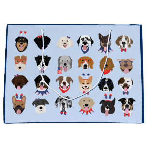 Grand Sac Cadeau Le 4 Juillet Dog Visages
