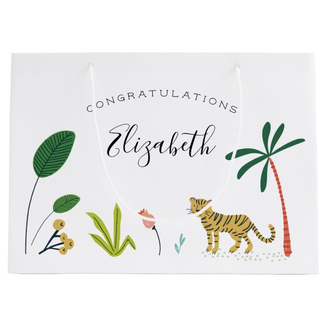 Grand Sac Cadeau Le Baby shower de la jungle luxuriante (Devant)