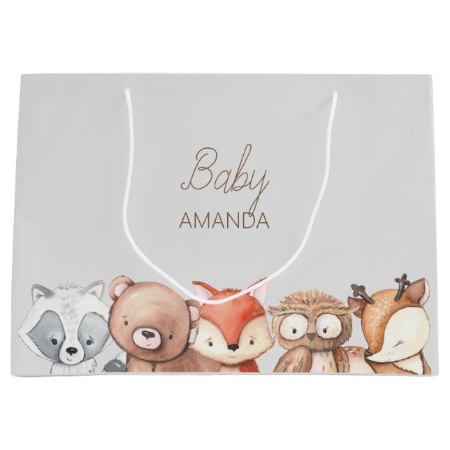 Grand Sac Cadeau Le Baby shower des animaux des bois (Devant)