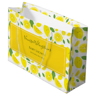 Grand Sac Cadeau Le Baby shower vert jaune citron souriant