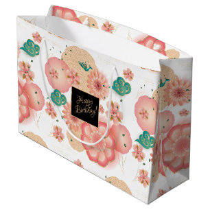 Grand Sac Cadeau Le beau jardin de pêche de ressort fleurit
