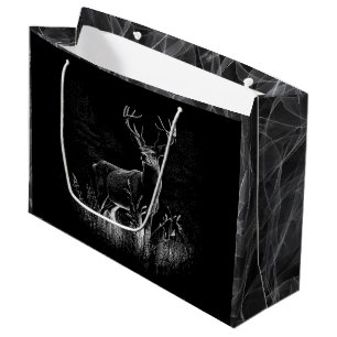 Grand Sac Cadeau Le cerf majestueux en pleine nature - Art noir et