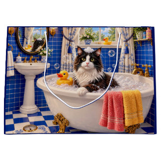 Grand Sac Cadeau Le Chat de Bain Bleu
