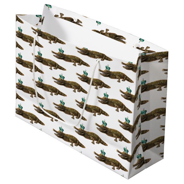 Grand Sac Cadeau Le Croc Royal - Alligator des bijoux (Devant Angle)