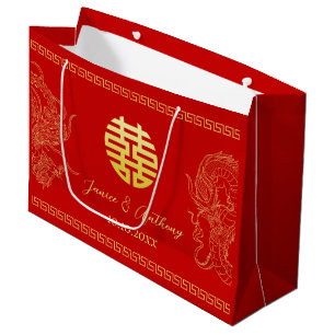 Grand Sac Cadeau Le dragon mariage rouge phoenix traditionnel