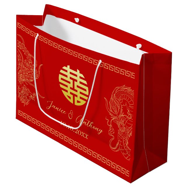 Grand Sac Cadeau Le dragon mariage rouge phoenix traditionnel (Devant Angle)