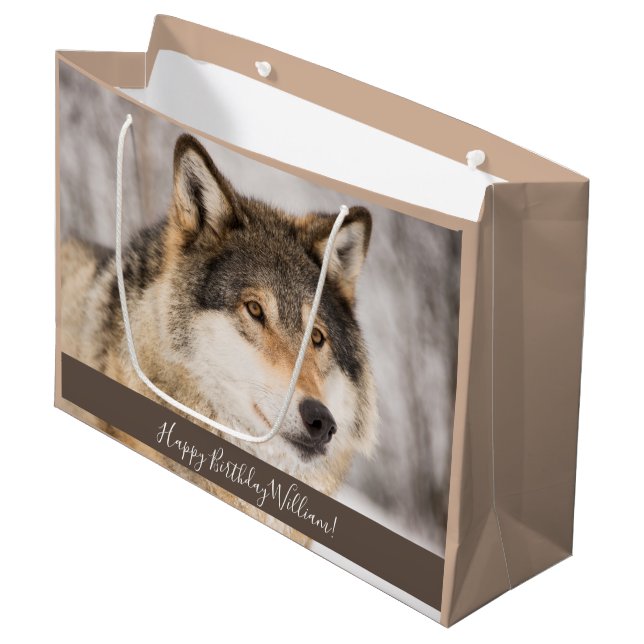 Grand Sac Cadeau Le garçon d'anniversaire Wolf (Devant Angle)