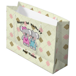 Grand Sac Cadeau Le koala fait sur commande jumelle (fille et
