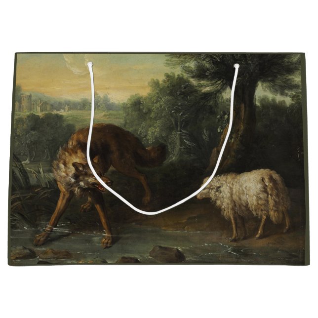Grand Sac Cadeau Le loup et l'agneau (par Jean-Baptiste Oudry) (Devant)
