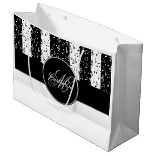 Grand Sac Cadeau Le musical noir et blanc de monogramme barre le
