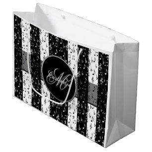 Grand Sac Cadeau Le musical noir et blanc de monogramme barre le