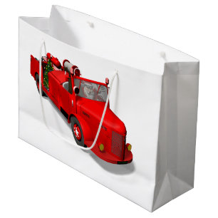 Grand Sac Cadeau Le père noël conduisant un camion de pompiers
