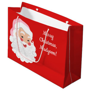 Grand Sac Cadeau Le Père Noël en Casquette rose Noël