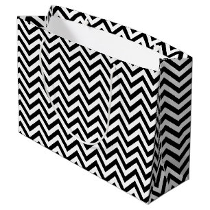 Grand Sac Cadeau Le zigzag noir et blanc barre le motif de Chevron