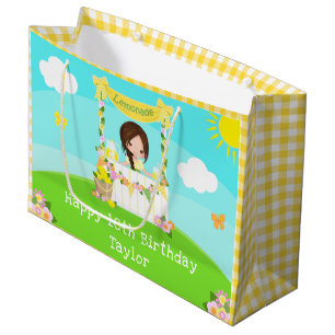 Grand Sac Cadeau Lemonade Brown Hair Girl Joyeux anniversaire