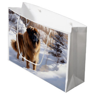Grand Sac Cadeau Leonberger Noël sous la neige