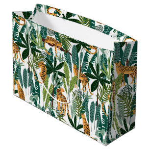 Grand Sac Cadeau Léopard Brown dans une jungle tropicale luxuriante
