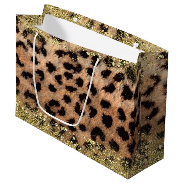Grand Sac Cadeau Leopard Cheetah Poster de animal Gold Parties scin (Devant Angle)