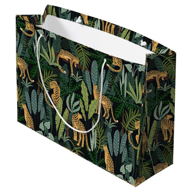 Grand Sac Cadeau Leopard Jungle Forest Illustration Seamless  (Dos Angle)